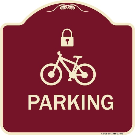Signmission Parking With Cycle and Lock Symbol Heavy-Gauge Aluminum Architectural Sign, 18" x 18", BU-1818-23476 A-DES-BU-1818-23476